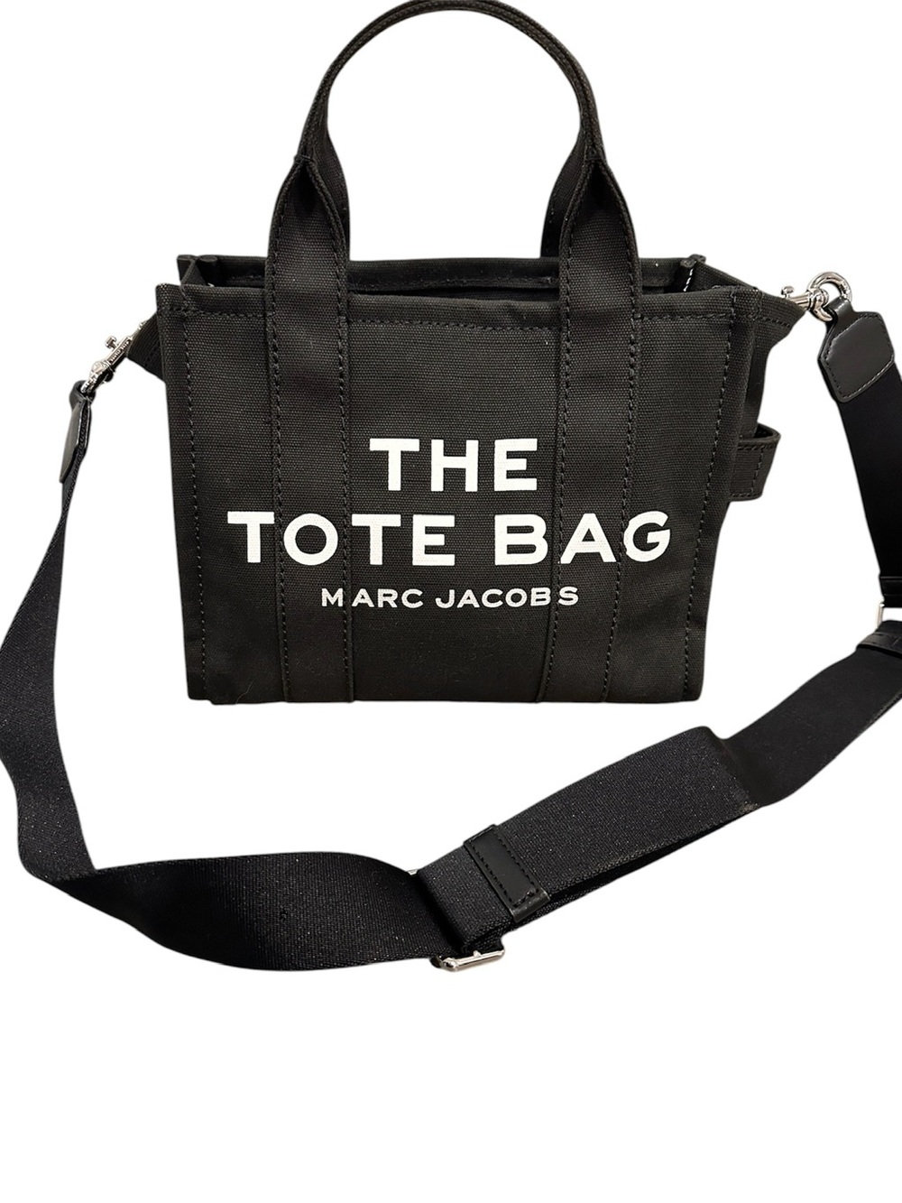 Marc Jacobs Black Canvas 'The Tote Bag' Small Top-Handle Tote with Strap